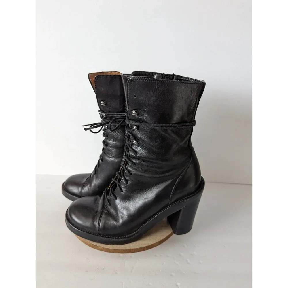 ❤️SOLD❤️Donald J Pliner Womens Boots 6.5 Benito Black Leather Lace Up Combat - Picture 4 of 10